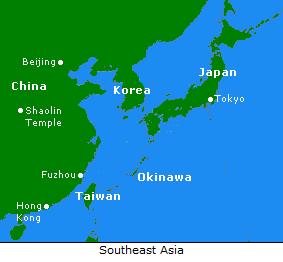 Map showing Okinawa's position near Japan and China